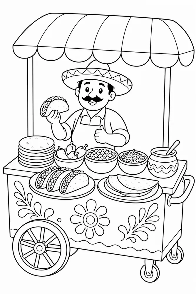 Mexican Food Mexican Food Serving Cart coloring page