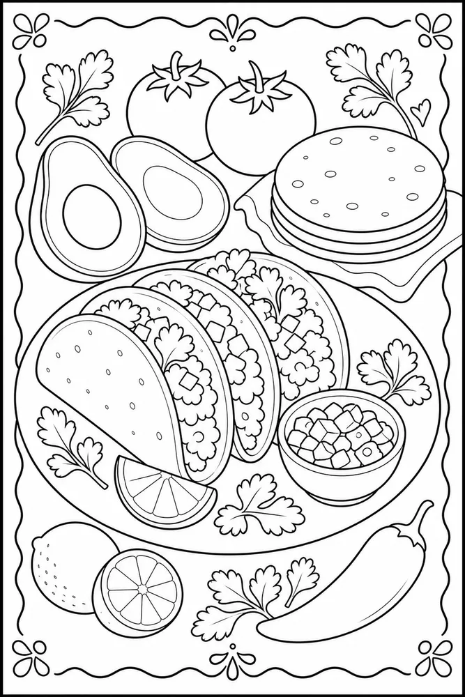 Mexican Food Mexican Food Simple Ingredient Set coloring page