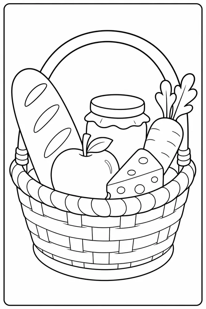 Mini Food Coloring Pages preview: Mini Food Mini Food Market Basket coloring page