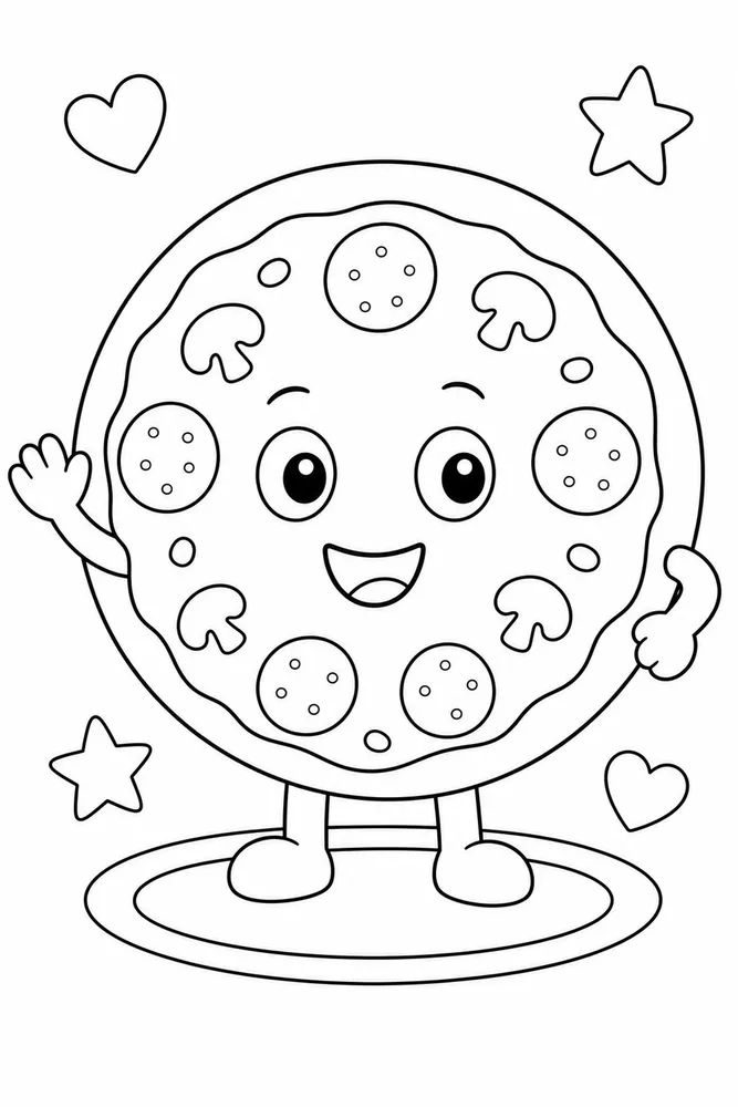 Pizza Food Pizza Cute Face Version coloring page