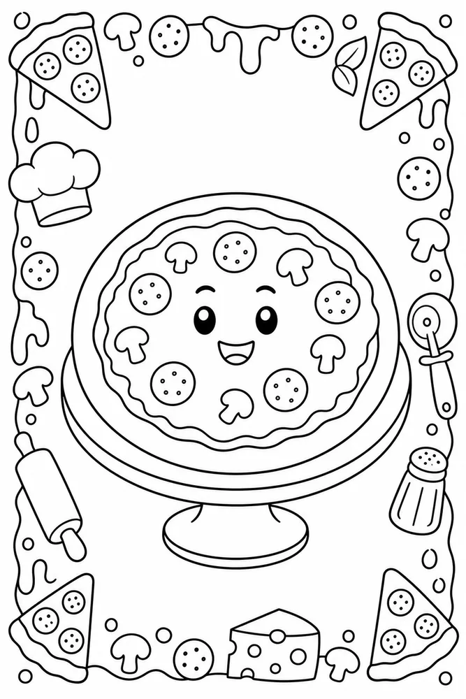 Pizza Food Pizza Decorative Border coloring page