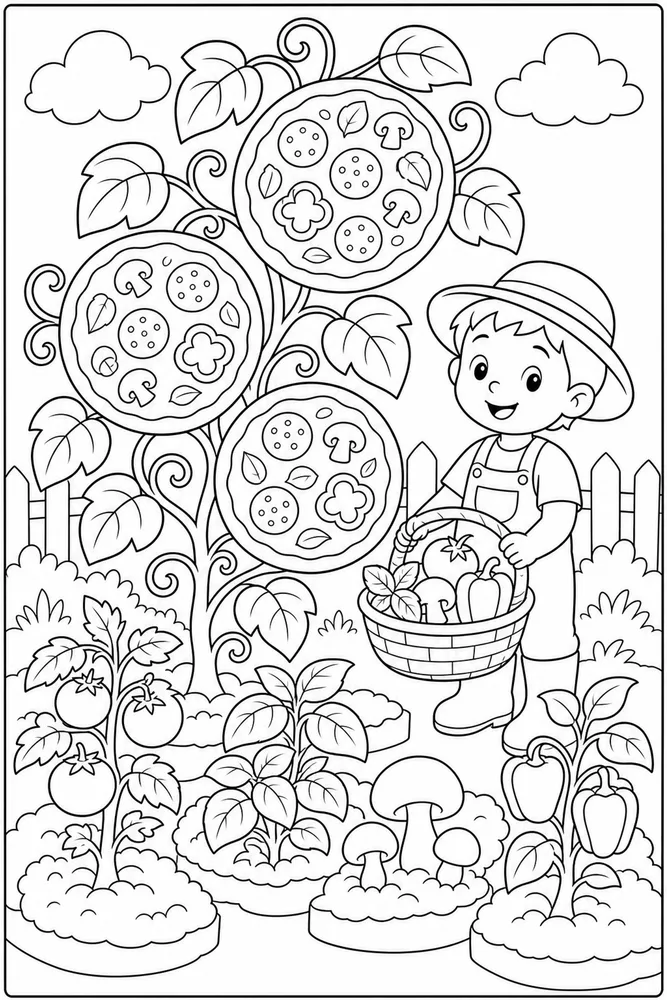 Pizza Food Pizza Garden Harvest coloring page