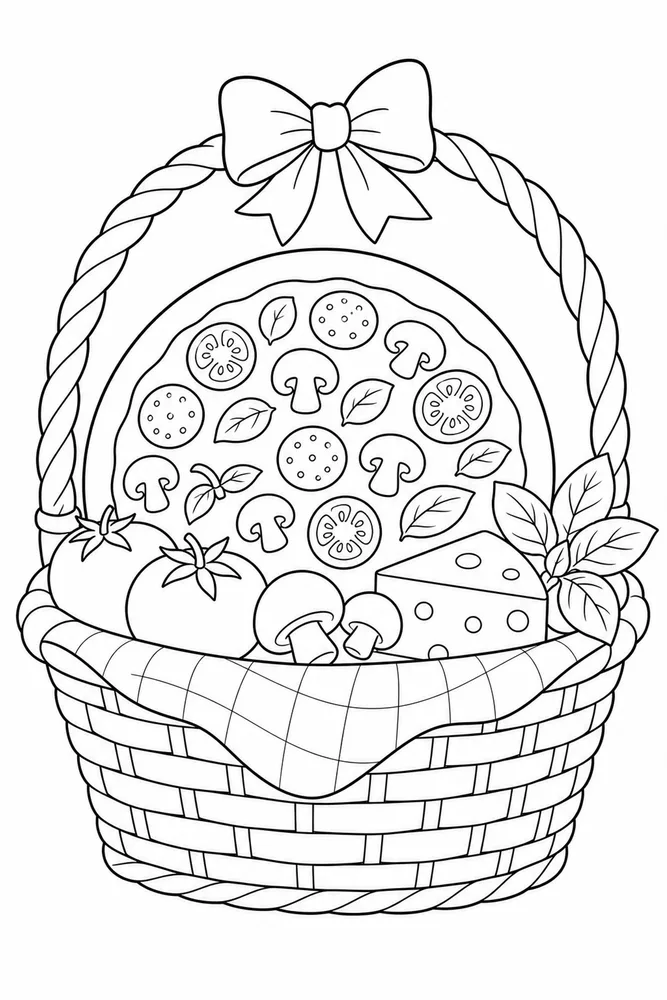Pizza Coloring Pages preview: Pizza Food Pizza Market Basket coloring page