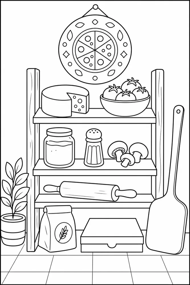 Pizza Food Pizza Pantry Shelf coloring page
