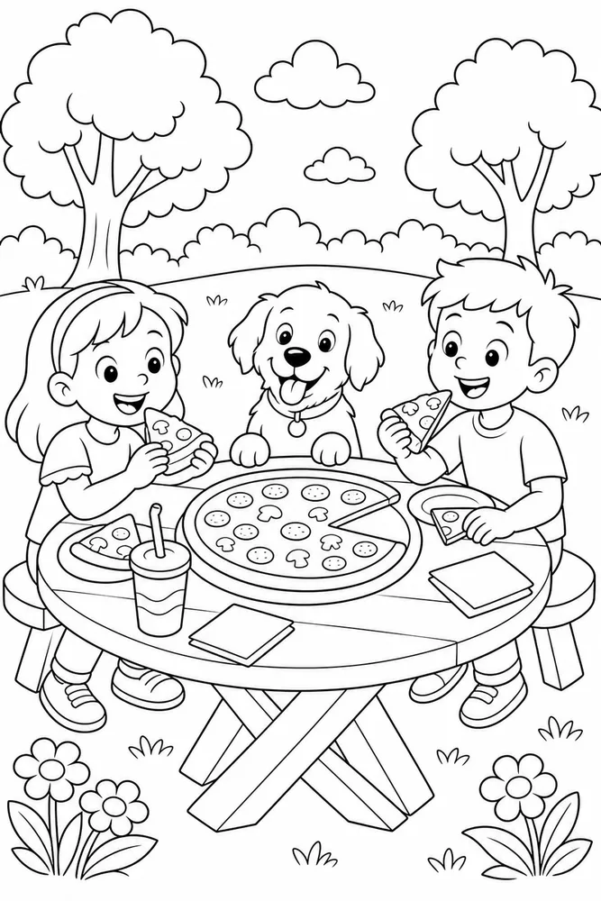 Pizza Food Pizza Picnic Table coloring page