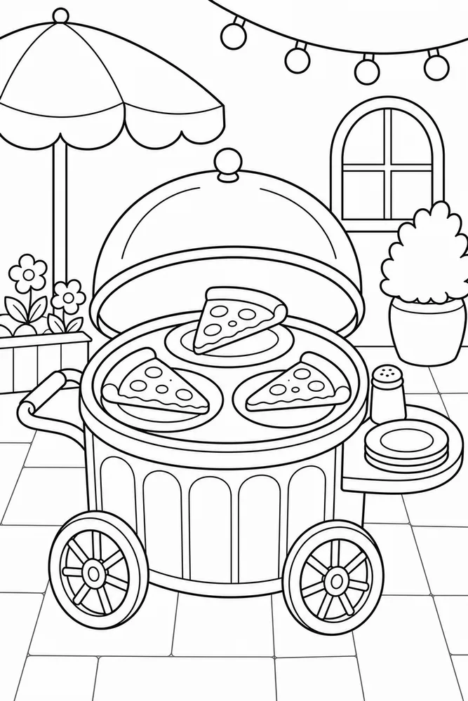 Pizza Food Pizza Serving Cart coloring page
