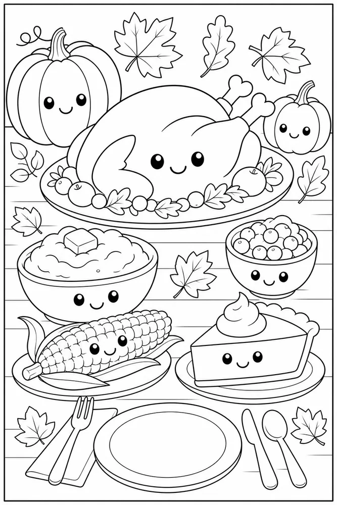 Thanksgiving Food Thanksgiving Food Cute Face Version coloring page