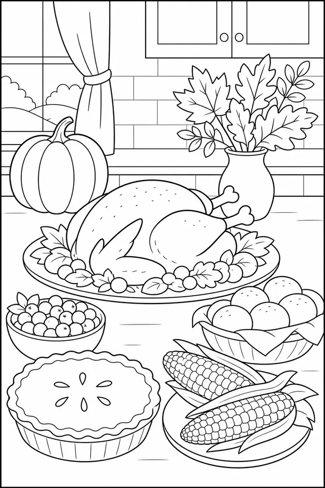 Thanksgiving Food Thanksgiving Food Kitchen Counter coloring page