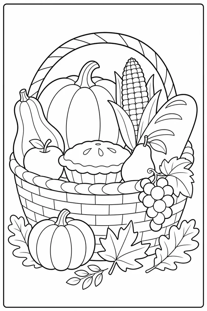 Thanksgiving Food Coloring Pages preview: Thanksgiving Food Thanksgiving Food Market Basket coloring page