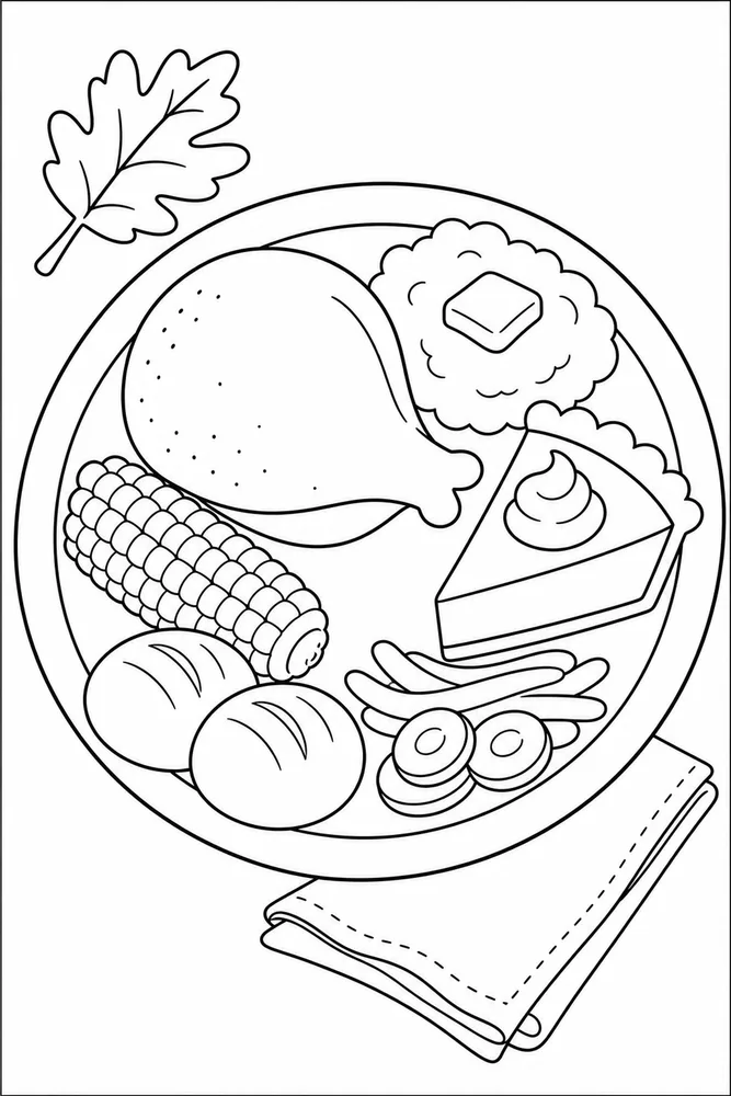 Thanksgiving Food Thanksgiving Food Plate Arrangement coloring page