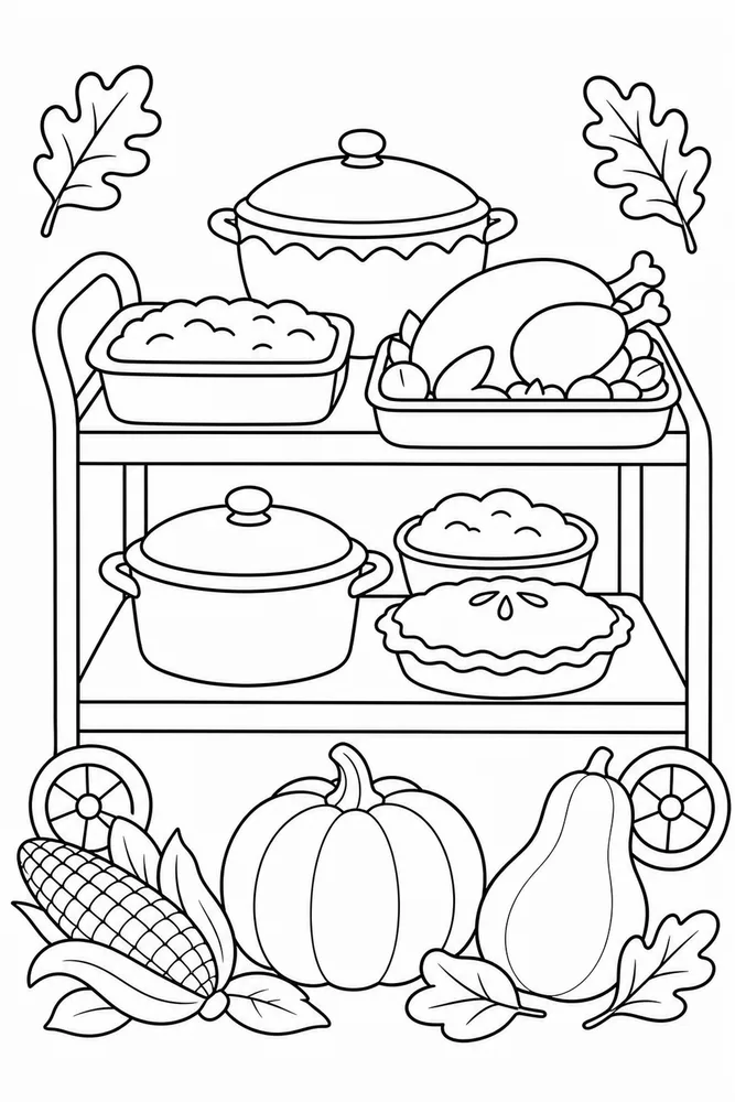 Thanksgiving Food Thanksgiving Food Serving Cart coloring page