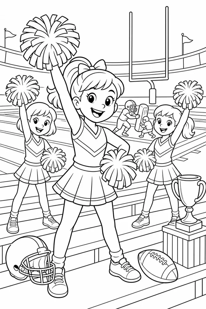 American Football Cheer Section With Pom Poms printable coloring page