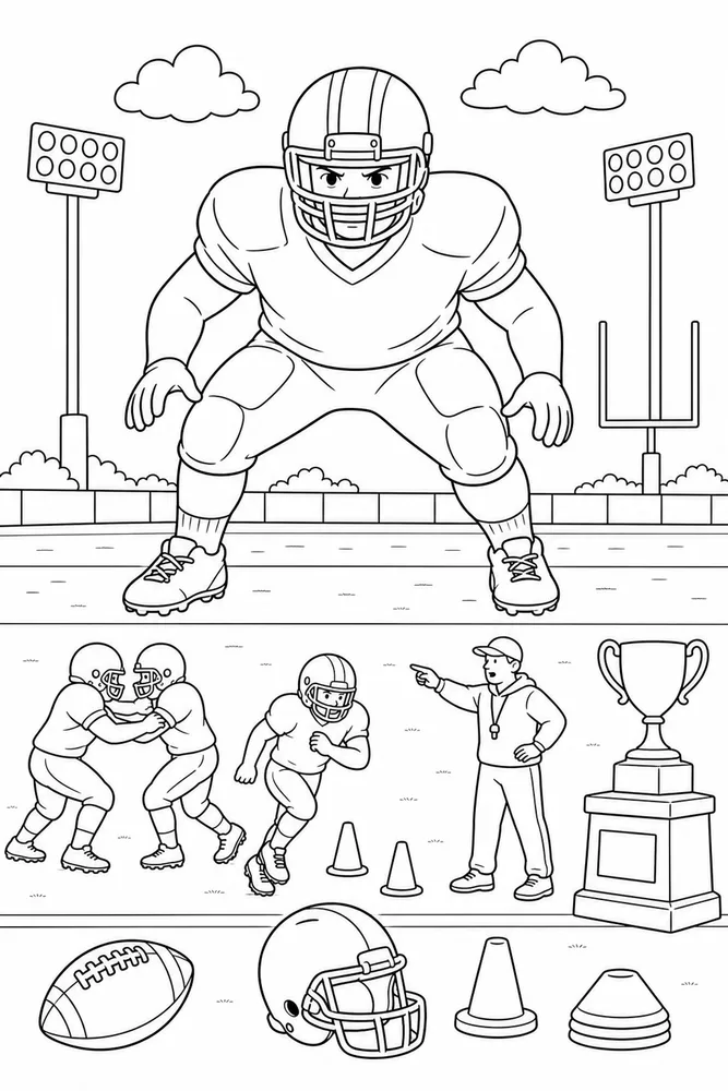 American Football Defensive Tackle Pose printable coloring page