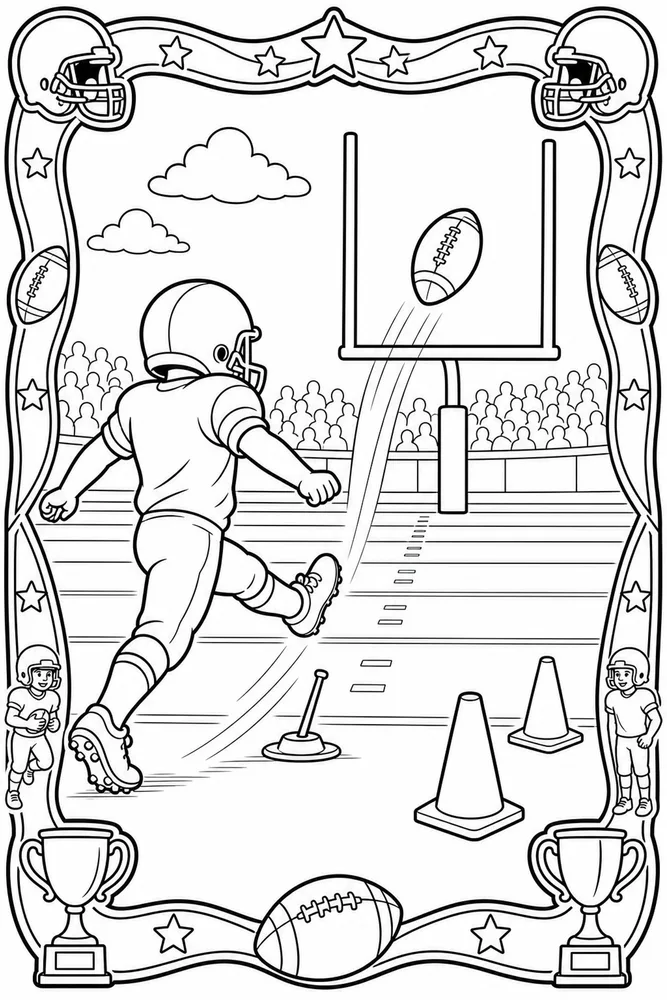 American Football Field Goal Kick printable coloring page