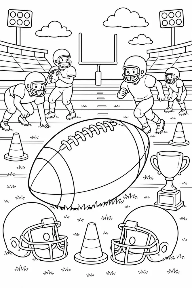 American Football Football Ball On Turf printable coloring page