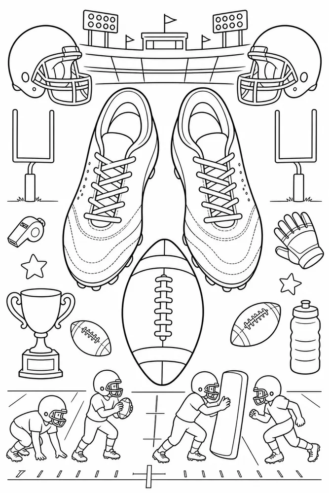 American Football Football Cleats And Ball printable coloring page