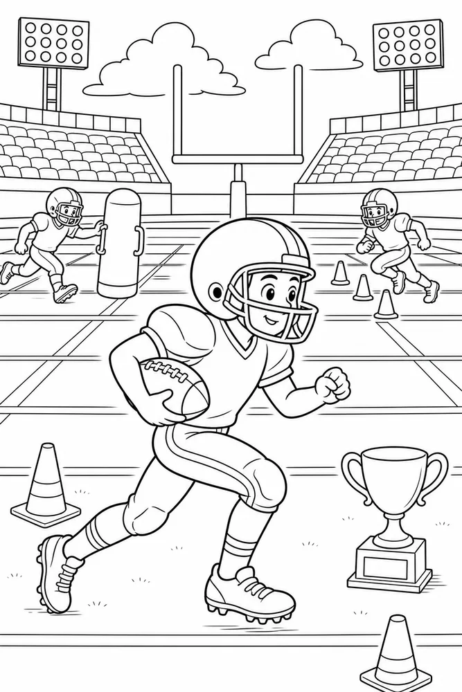 American Football Football Player Running printable coloring page