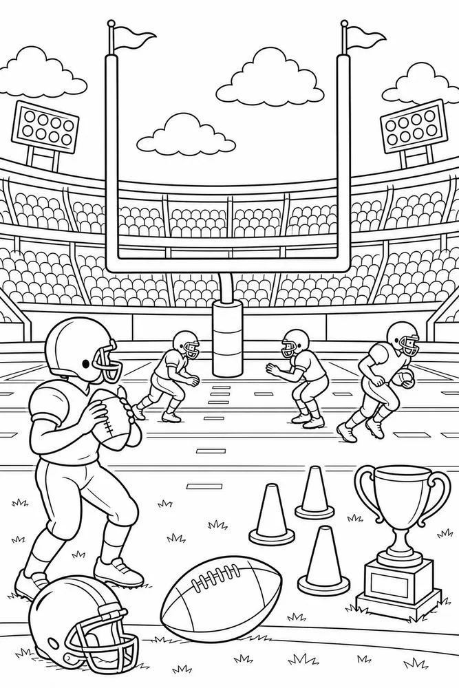 American Football Goalpost Stadium Scene printable coloring page