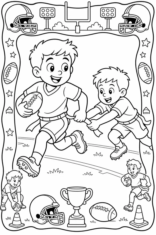 American Football Kid Flag Football Game printable coloring page