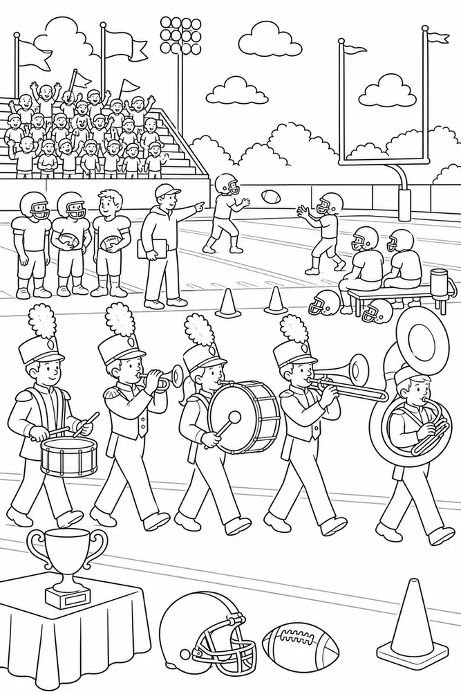 American Football Marching Band Halftime printable coloring page
