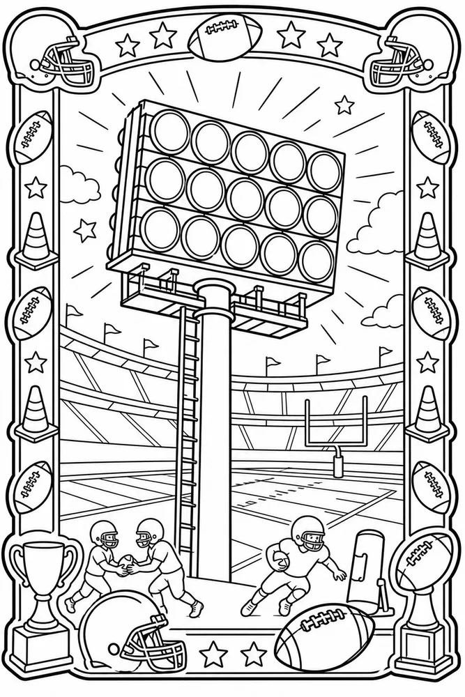 American Football Night Stadium Lights printable coloring page