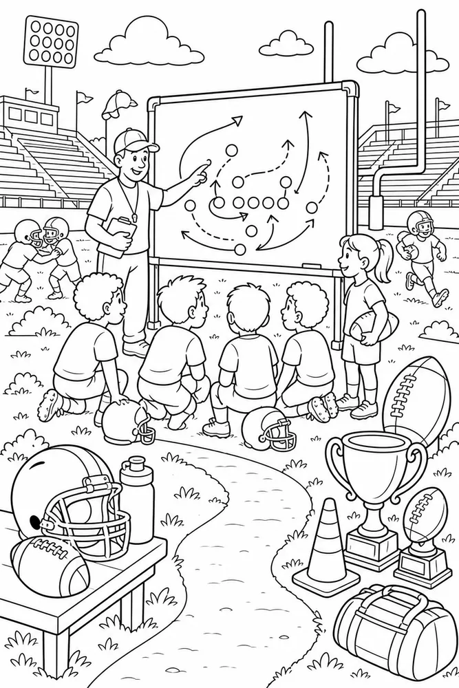 American Football Playbook Diagram Board printable coloring page