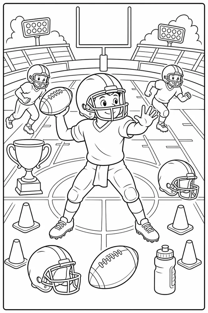 American Football Quarterback Passing printable coloring page