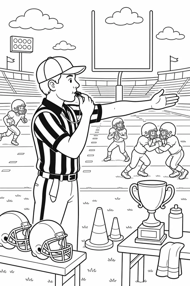 American Football Referee Whistle Scene printable coloring page