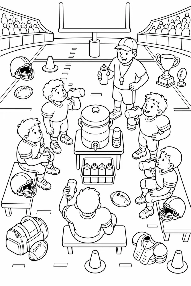 American Football Sideline Water Break printable coloring page