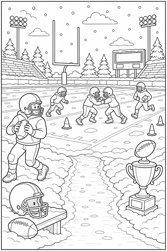 American Football Snowy Football Field printable coloring page