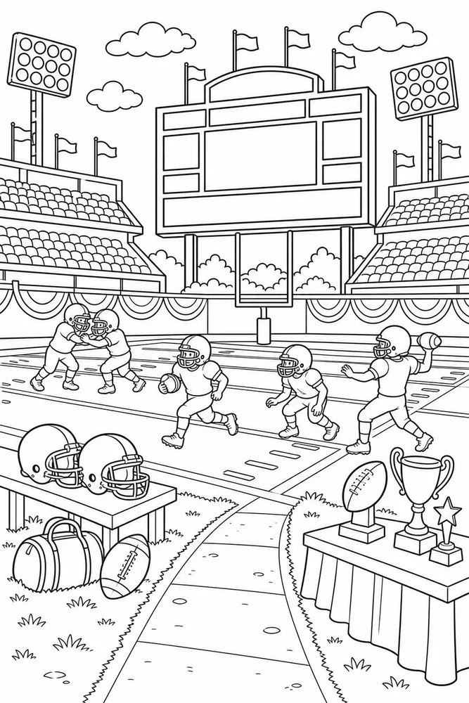 American Football Stadium Scoreboard Without Teams printable coloring page