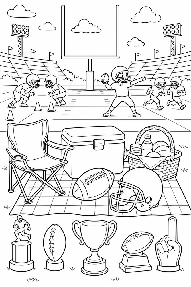 American Football Tailgate Picnic Football printable coloring page