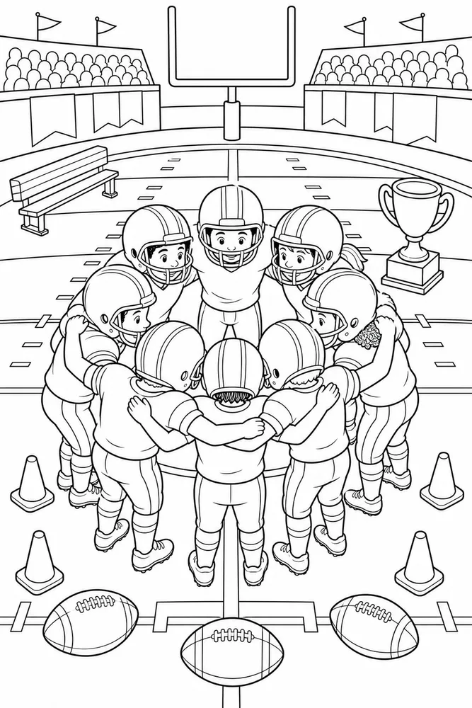 American Football Team Huddle Without Logos printable coloring page