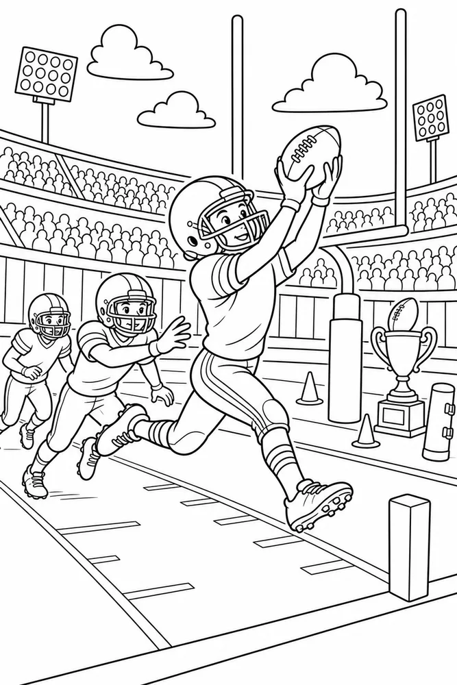 American Football Touchdown Catch printable coloring page