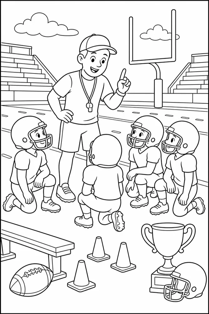 American Football Youth Football Coach Scene printable coloring page