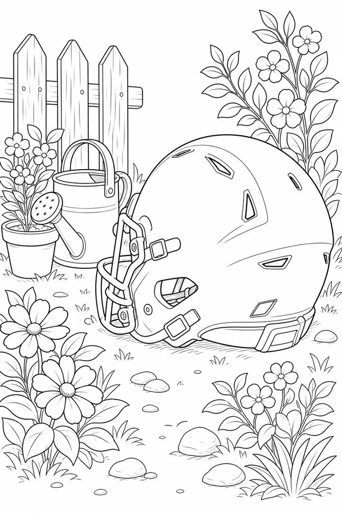 Football Helmet Football helmet garden setting coloring page