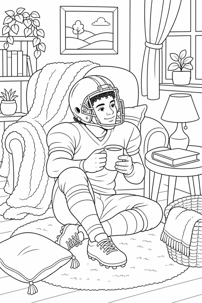 Football Player Football player cozy indoor moment coloring page