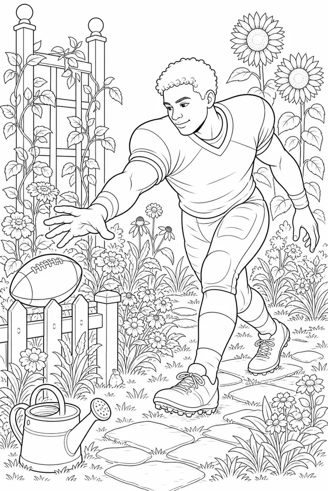 Football Player Football player garden setting coloring page
