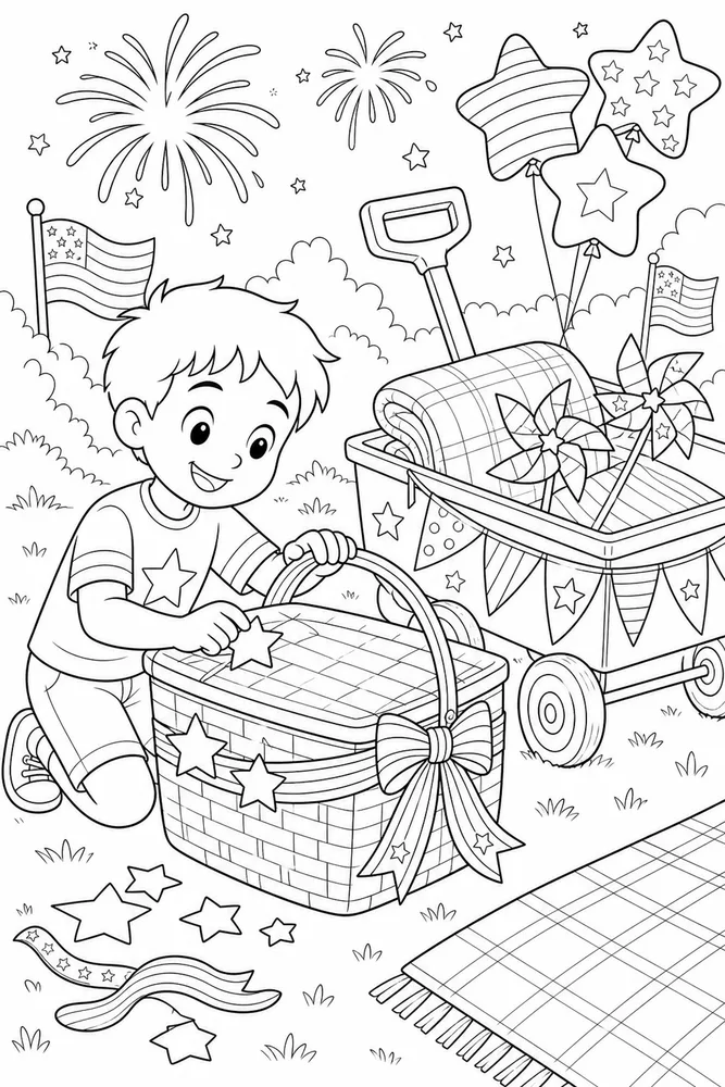 Happy 4th of July Happy 4th of july activity scene coloring page
