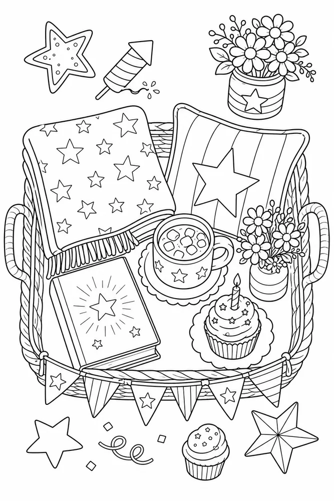 Happy 4th of July Happy 4th of july cozy indoor moment coloring page