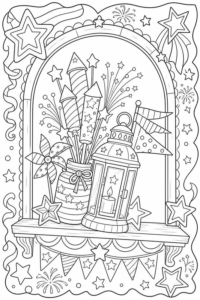 Happy 4th of July Happy 4th of july decorative border coloring page