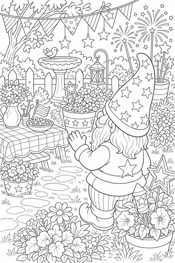 Happy 4th of July Happy 4th of july garden setting coloring page