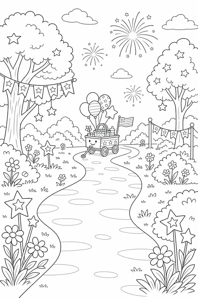Happy 4th of July Happy 4th of july outdoor path coloring page