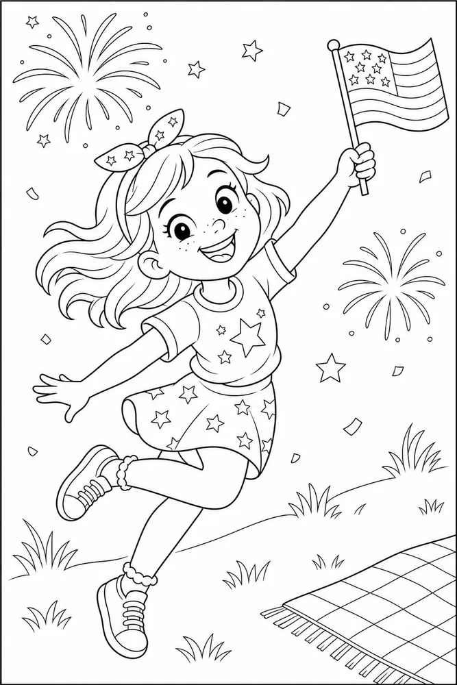 Happy 4th of July Happy 4th of july playful pose coloring page