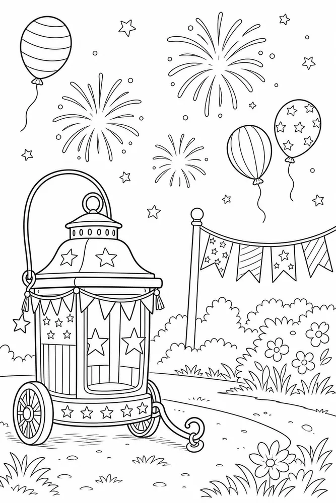 Happy 4th of July Happy 4th of july simple scene coloring page