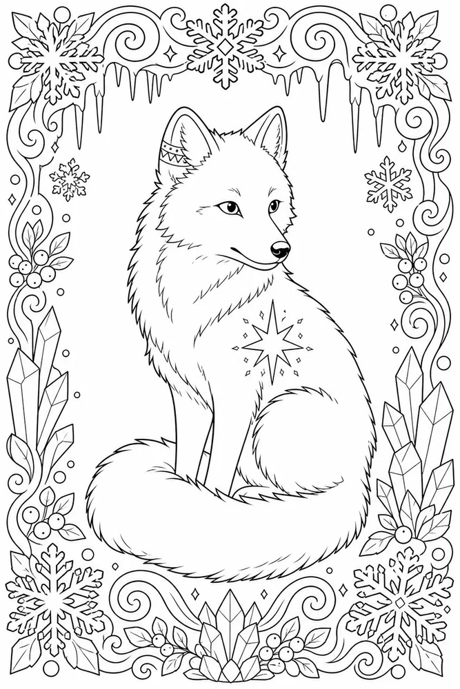 Arctic Fox Arctic fox decorative border coloring page