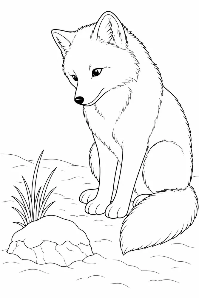 Arctic Fox Arctic fox front portrait coloring page