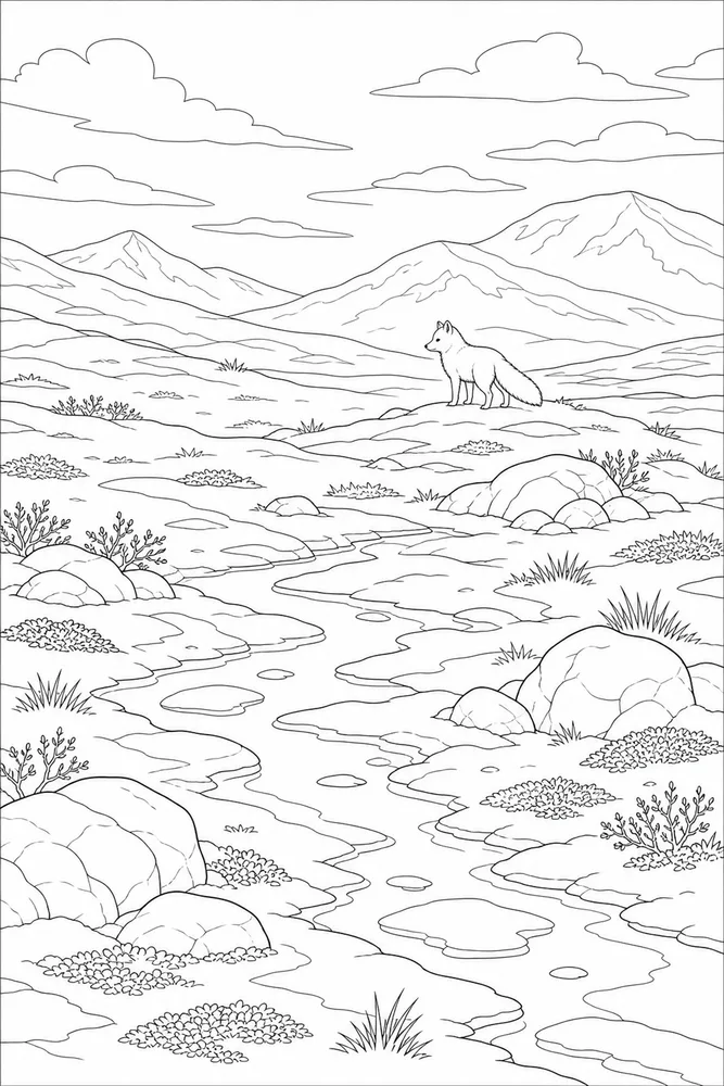 Arctic Fox Arctic fox habitat background coloring page