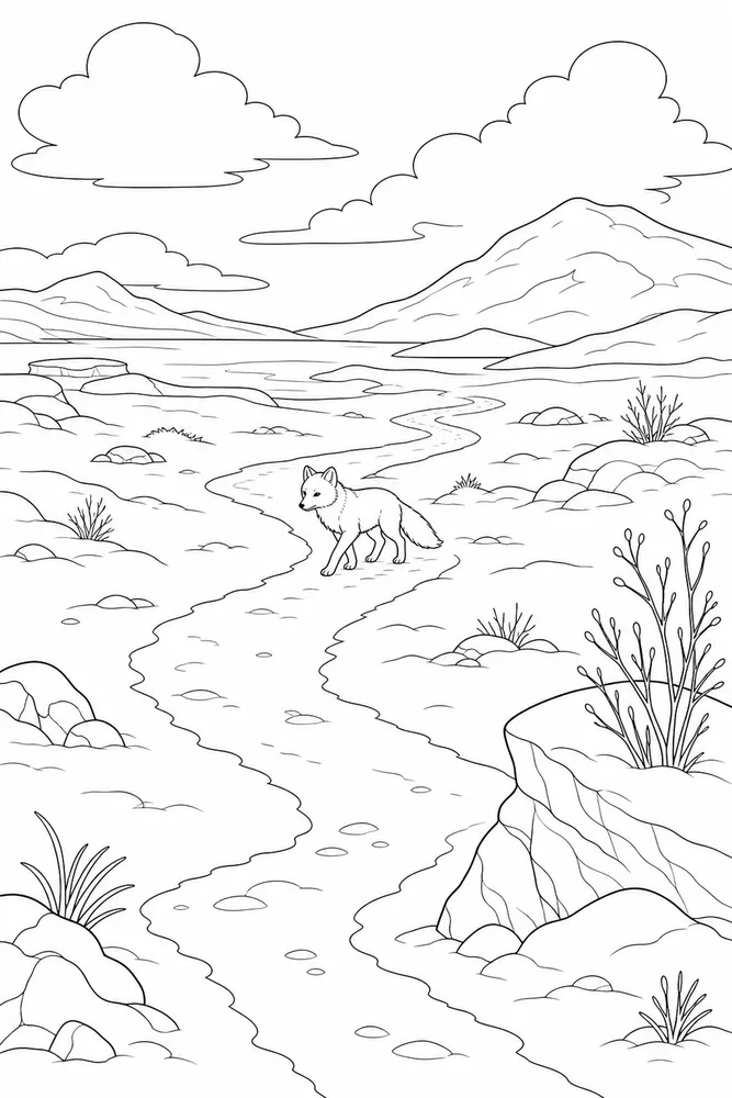 Arctic Fox Arctic fox outdoor path coloring page