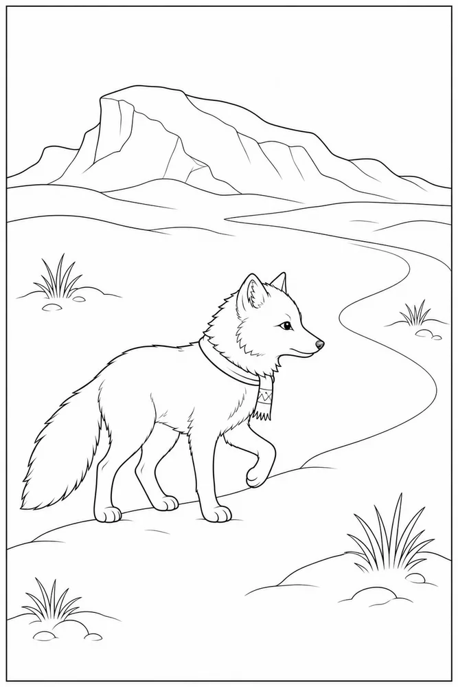 Arctic Fox Arctic fox simple scene coloring page